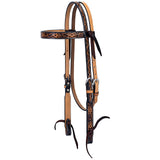 Weaver Turquoise Cross Floral Tooled Oiled Leather Browband Headstall