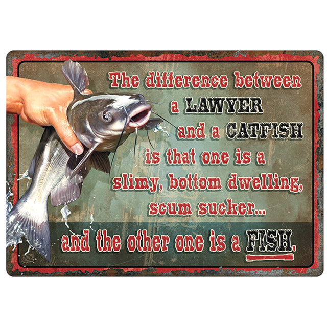 12X17 Rivers Edge Catfish Attorney Lawyer Fish Weatherproof Durable Tin Sign