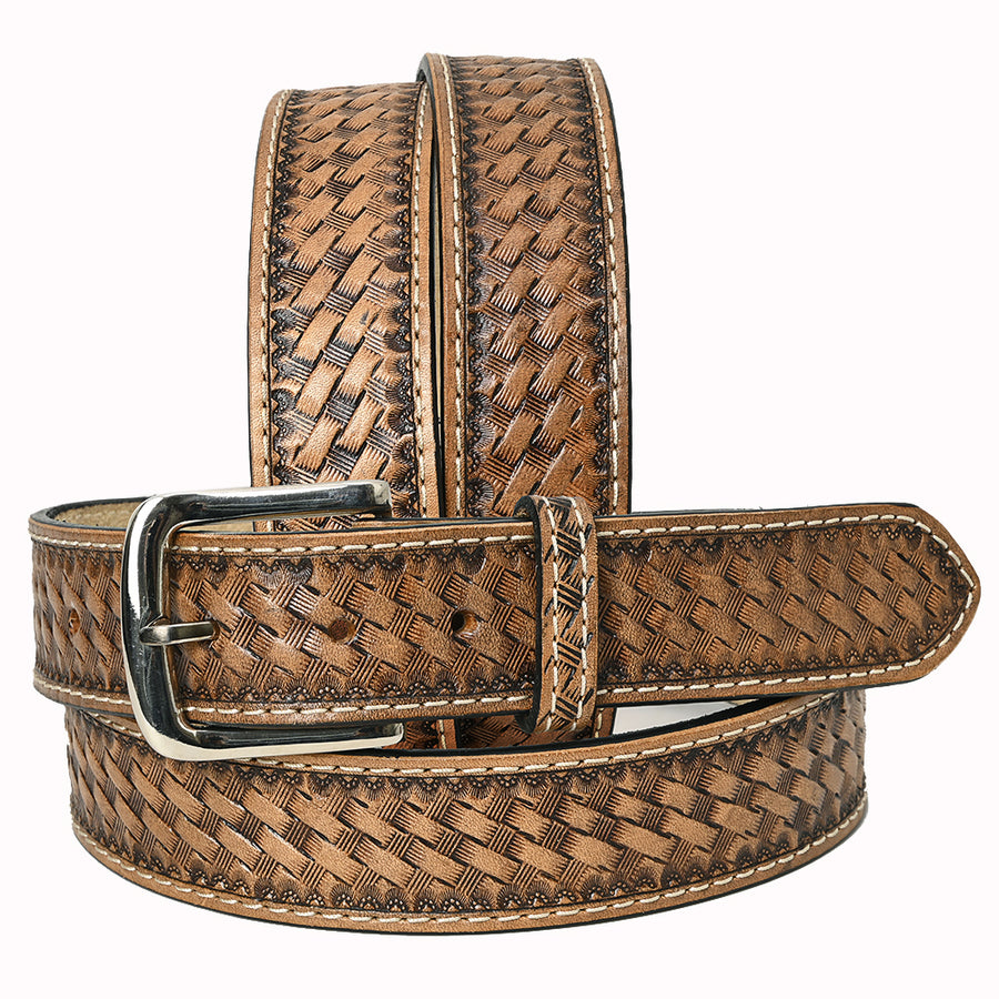 HILASON Western Genuine Leather Belt for Men Women Cowboy Cowgirl Handmade Unisex Heavy Duty Basketweave Belt for - Uhorse