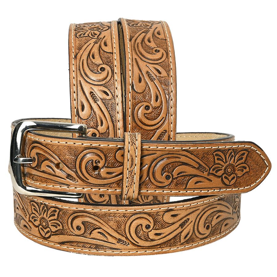 HILASON Western Genuine Leather Belt for Men Women Cowboy Cowgirl Handmade Unisex Full Grain Heavy Duty Floral - Uhorse