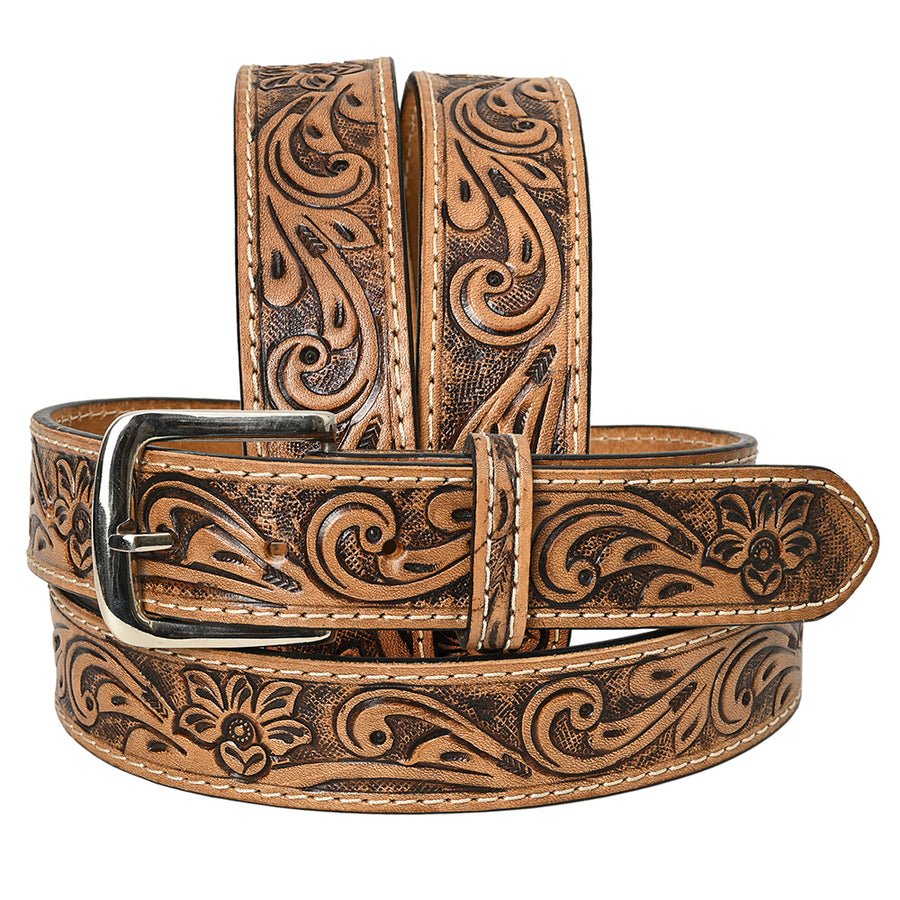 HILASON Western Genuine Leather Belt for Men Women Cowboy Cowgirl Handmade Unisex Full Grain Heavy Duty Floral - Uhorse