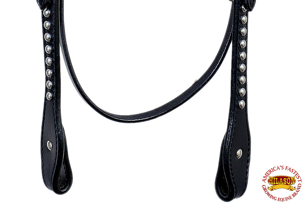Western Horse Headstall Tack Bridle American Leather Black Silver Hilason