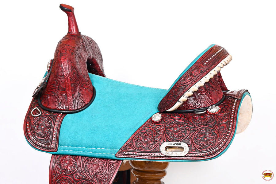 HILASON Western Trail Barrel Racing American Leather Treeless Saddle | Horse for Horses