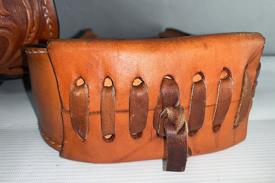 3 In Neck Circle Y Horse Saddle Floral Leather Covered Show Stirrups Pair