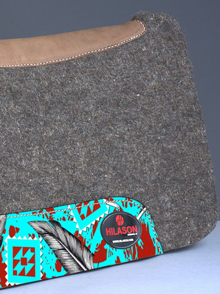 HILASON Western Wool Felt Horse Saddle Pad W/ Distressed Wear Leather Made in USA | for Horses
