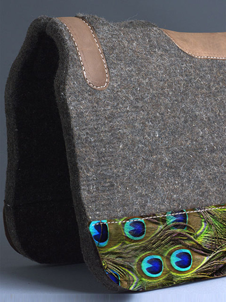 HILASON Western Wool Felt Horse Saddle Pad W/ Distressed Wear Leather Made in USA | for Horses