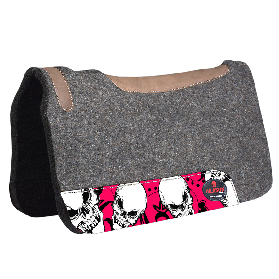 HILASON Western Wool Felt Horse Saddle Pad W/ Distressed Wear Leather Made in USA | for Horses