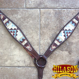 HILASON Western Horse Breast Collar American Leather Brown Aztec Painted | Horse Breast Collar | Leather Breast Collar | Western Breast Collar | Breast Collar for Horses