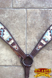 HILASON Western Horse Breast Collar American Leather Brown Aztec Painted | Horse Breast Collar | Leather Breast Collar | Western Breast Collar | Breast Collar for Horses