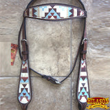 Hilason Western Horse Headstall Bridle American Leather Brown Aztec