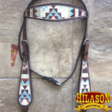 HILASON Western Horse Headstall Bridle American Leather Brown Aztec | Horse Headstall | Horse leather Headstall | Western Headstall | Headstall for Horse