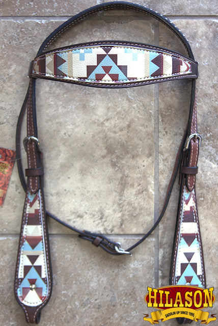 Hilason Western Horse Headstall Bridle American Leather Brown Aztec