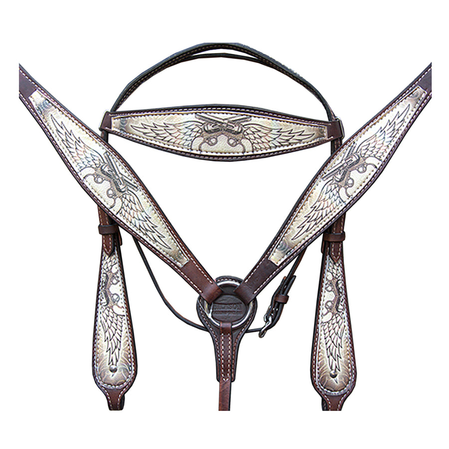 Hilason Western Horse Breast Collar Headstall American Leather Angel Wings