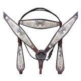 HILASON Western Horse Headstall Breast Collar Set American Leather Brown | Leather Headstall | Leather Breast Collar | Tack Set for Horses | Horse Tack Set