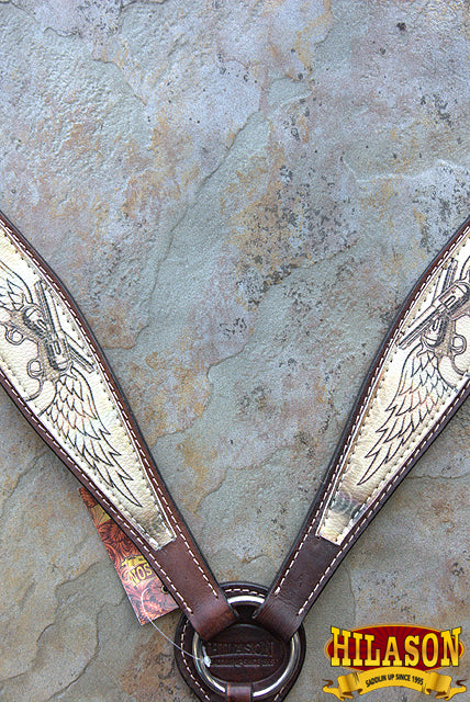 Hilason Western Horse Breast Collar Headstall American Leather Angel Wings