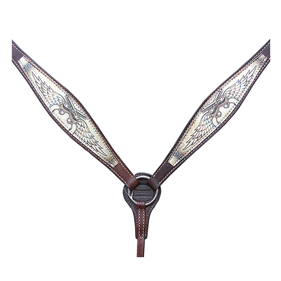 Hilason Western Horse Breast Collar Headstall American Leather Angel Wings