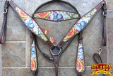 Western Horse Headstall Breast Collar Set Tack American Leather  Hilason