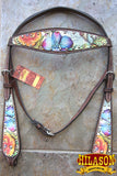 Hilason Western Horse Breast Collar Headstall American Leather Dark Brown Floral