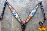 Hilason Western Horse Breast Collar Headstall American Leather Dark Brown Floral