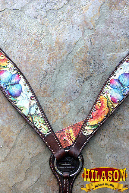Hilason Western Horse Breast Collar Headstall American Leather Dark Brown Floral