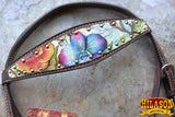 Hilason Western Horse Breast Collar Headstall American Leather Dark Brown Floral