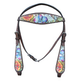 Hilason Western Horse Breast Collar Headstall American Leather Dark Brown Floral