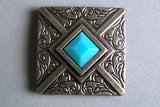 Western Screw Back Concho 1.25 In Antique Silver Turquoise Square Saddle