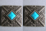 Western Screw Back Concho 1.25 In Antique Silver Turquoise Square Saddle