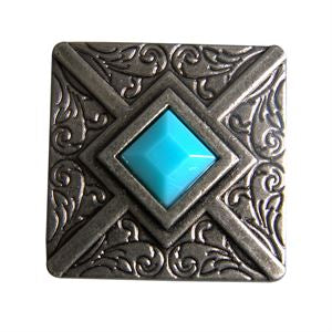 Western Screw Back Concho 1.25 In Antique Silver Turquoise Square Saddle - Uhorse