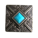 Western Screw Back Concho 1.25 In Antique Silver Turquoise Square Saddle