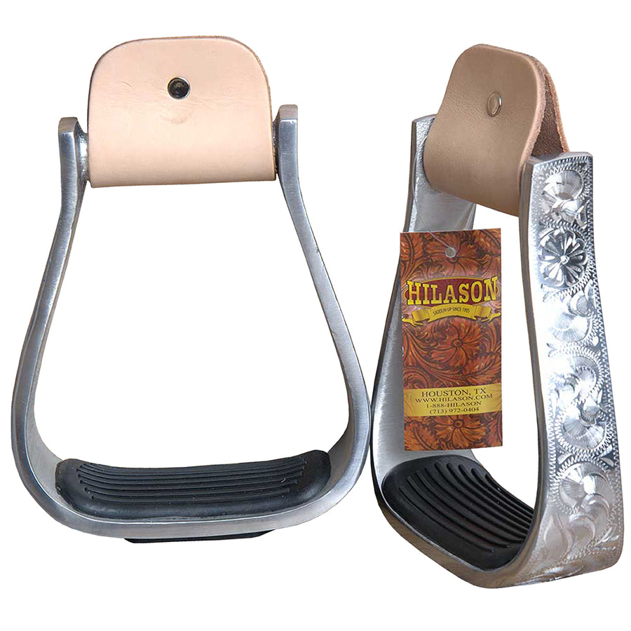 Hilason W. Aluminium Engraved H. Saddle Stirrups Pair W/ 5 " Width – by Hilason – Cowboy and equestrian accessories