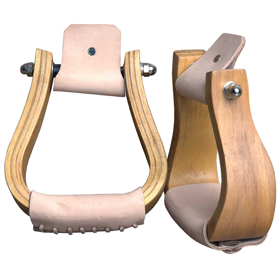 Hilason W. Wooden Offset H. Saddle Stirrups Pair W/ 5 " Width – by Hilason – Cowboy and equestrian accessories