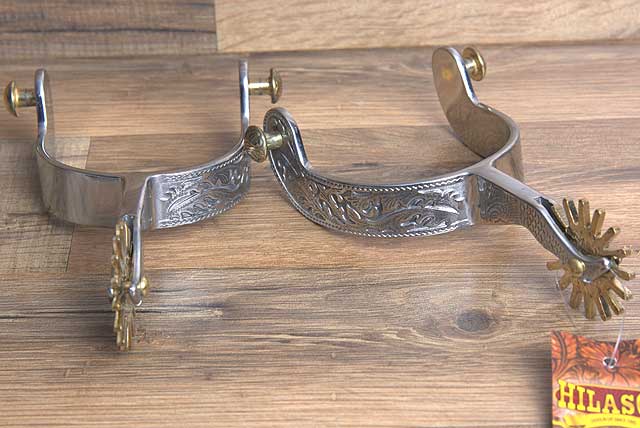 Hilason Western Mens Gal Leg Engraved Horse Riding Shank Spurs