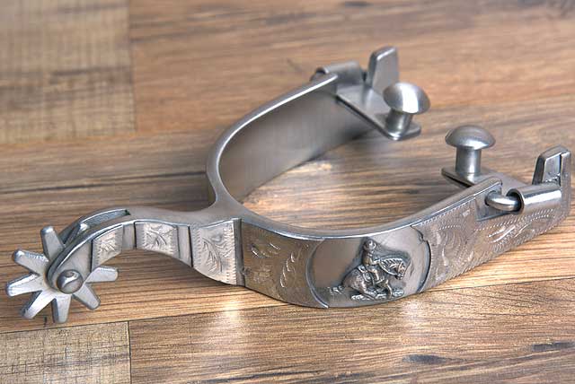 Hilason Western Mens Stainless Steel Brushed Cowboy Engraved Horse Riding Spurs