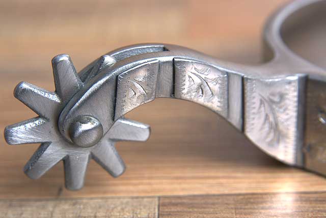 Hilason Western Mens Stainless Steel Brushed Cowboy Engraved Horse Riding Spurs