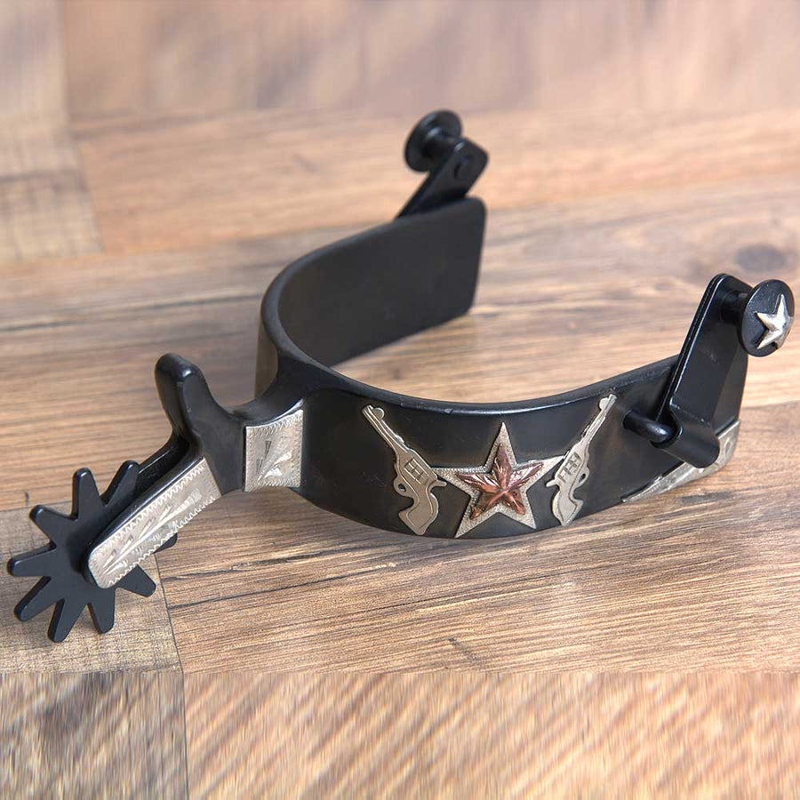 Hilason W. Black Steel Mens Cross Gun Star H. Riding Show Spurs Pair – by Hilason – Cowboy and equestrian accessories