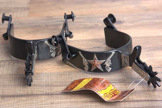 Hilason Western Black Steel Mens Cross Gun Star Horse Riding Show Spurs Pair