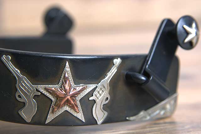 Hilason Western Black Steel Mens Cross Gun Star Horse Riding Show Spurs Pair