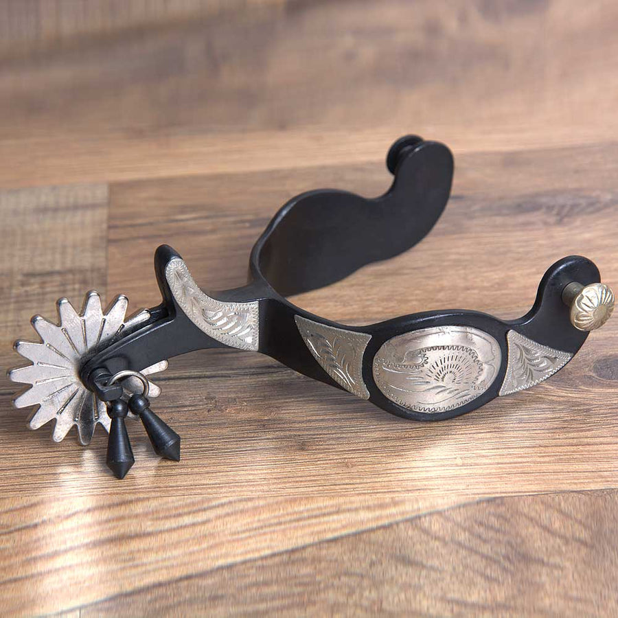 Hilason W. Black Steel Mens Engraved H. Riding Show Spurs Pair – by Hilason – Cowboy and equestrian accessories
