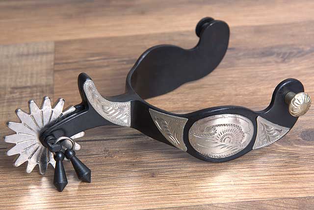 Hilason Western Black Steel Mens Engraved Horse Riding Show Spurs Pair