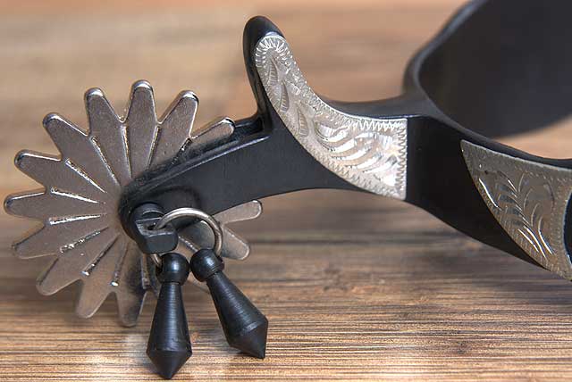 Hilason Western Black Steel Mens Engraved Horse Riding Show Spurs Pair