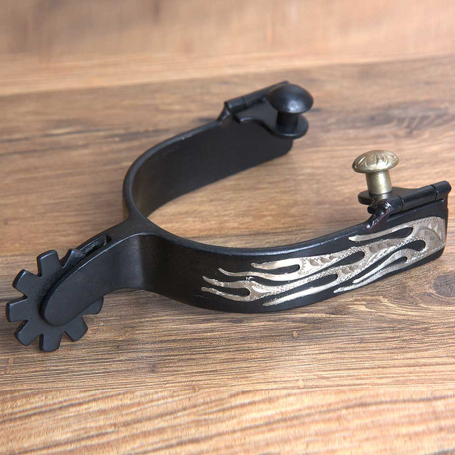 Hilason W. Black Steel Mens Flames Engraved H. Riding Spurs Pair – by Hilason – Cowboy and equestrian accessories