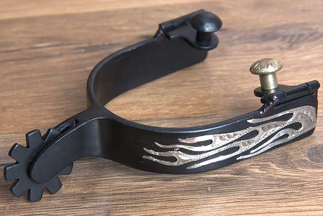 Hilason Western Black Steel Mens Flames Engraved Horse Riding Spurs Pair
