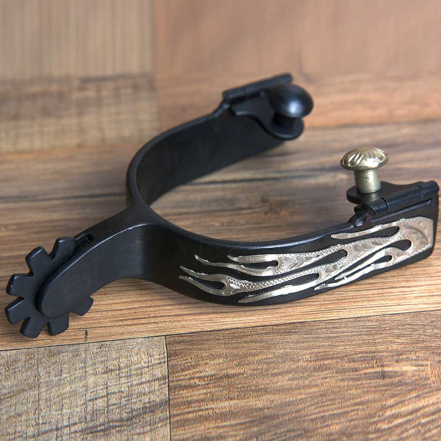 Hilason W. Black Steel Ladies Flames Engraved H. Riding Spurs Pair – by Hilason – Cowboy and equestrian accessories