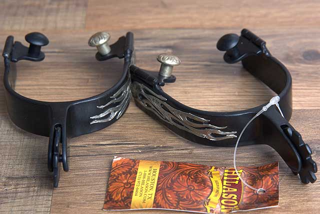 Hilason Western Black Steel Ladies Flames Engraved Horse Riding Spurs Pair