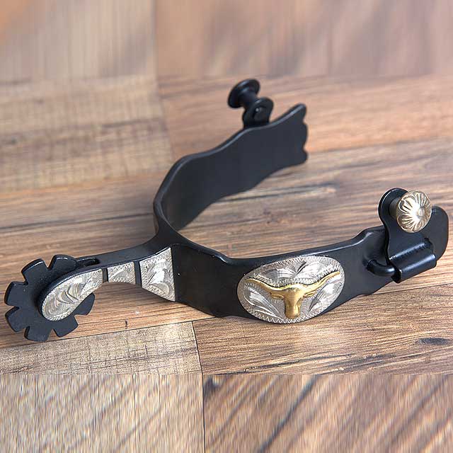 Hilason Western Mens Black Steel Steer Head Gs Trim Horse Riding Spurs Pair