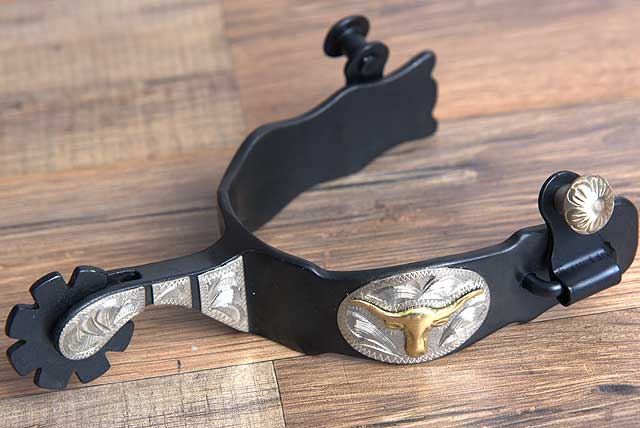 Hilason Western Mens Black Steel Steer Head Gs Trim Horse Riding Spurs Pair
