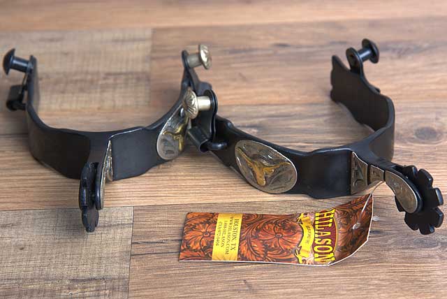 Hilason Western Mens Black Steel Steer Head Gs Trim Horse Riding Spurs Pair