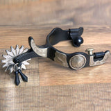Hilason W. Black Steel Mens Gs Trim H. Riding Spurs Pair 3" Width – by Hilason – Cowboy and equestrian accessories