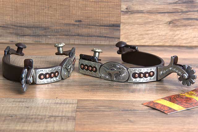 Hilason Western Mens Anitque Steer Head Horse Riding Show Spurs Pair